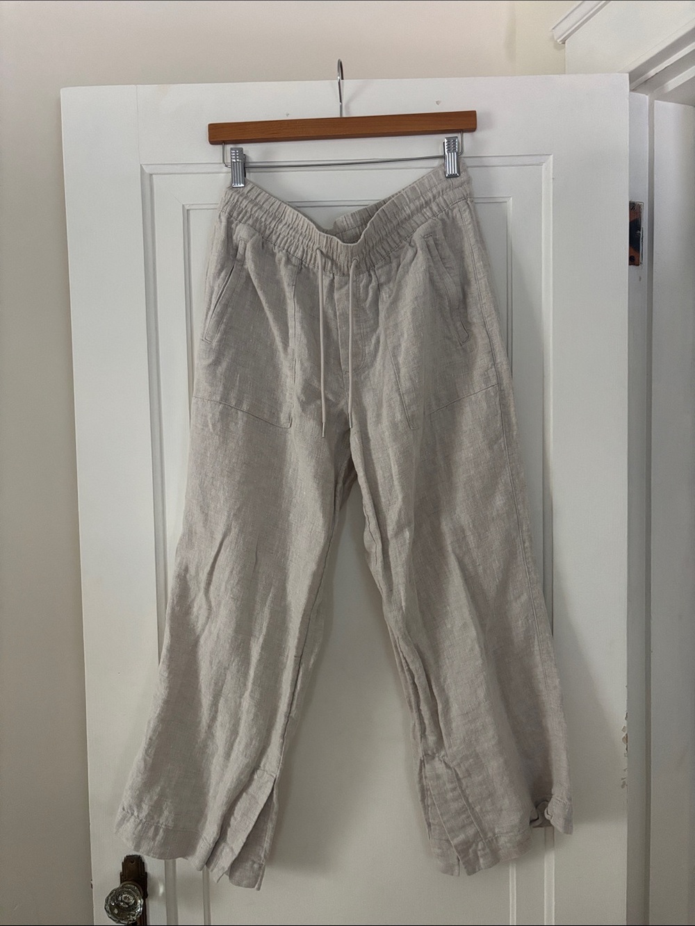 Athleta Wide-Leg Linen-Blend Drawstring Pants - Light Beige